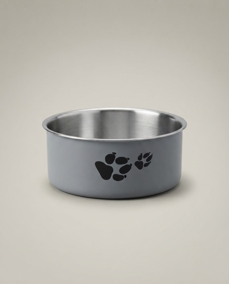 Non-Slip Stainless Steel Dog & Cat Bowl – Cute Paw Print Feeding Station (S/M/L)