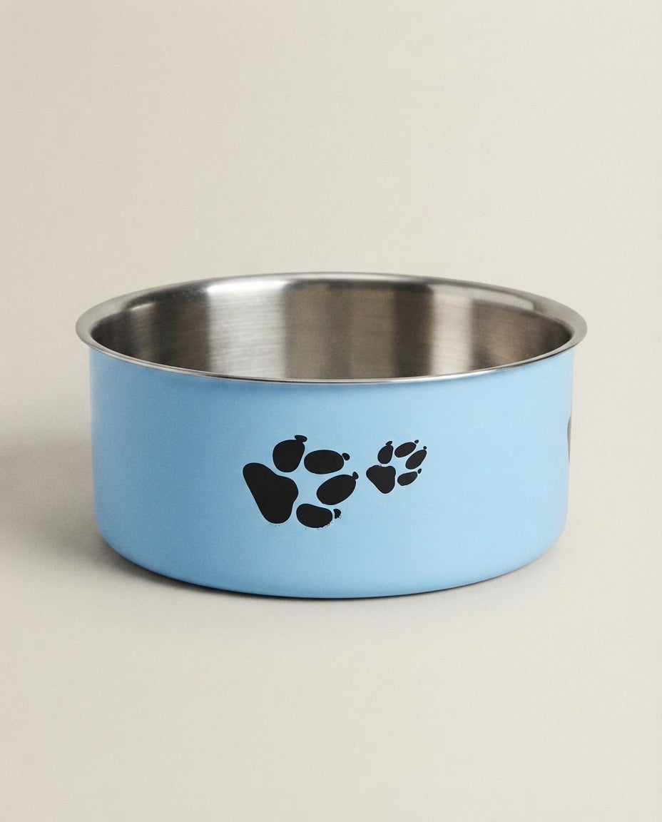 Non-Slip Stainless Steel Dog & Cat Bowl – Cute Paw Print Feeding Station (S/M/L)