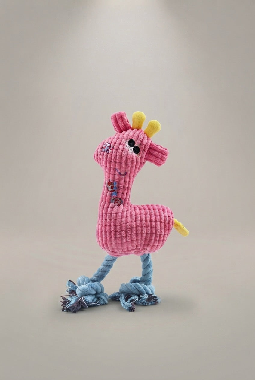 Durable Plush Giraffe Dog Toy – Soft Fleece & Interactive Rope Legs