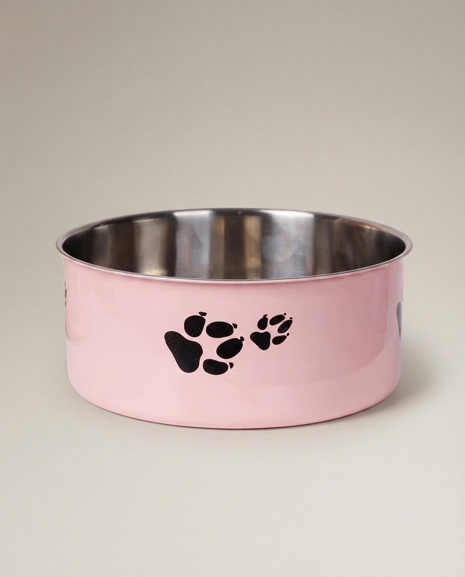 Non-Slip Stainless Steel Dog & Cat Bowl – Cute Paw Print Feeding Station (S/M/L)