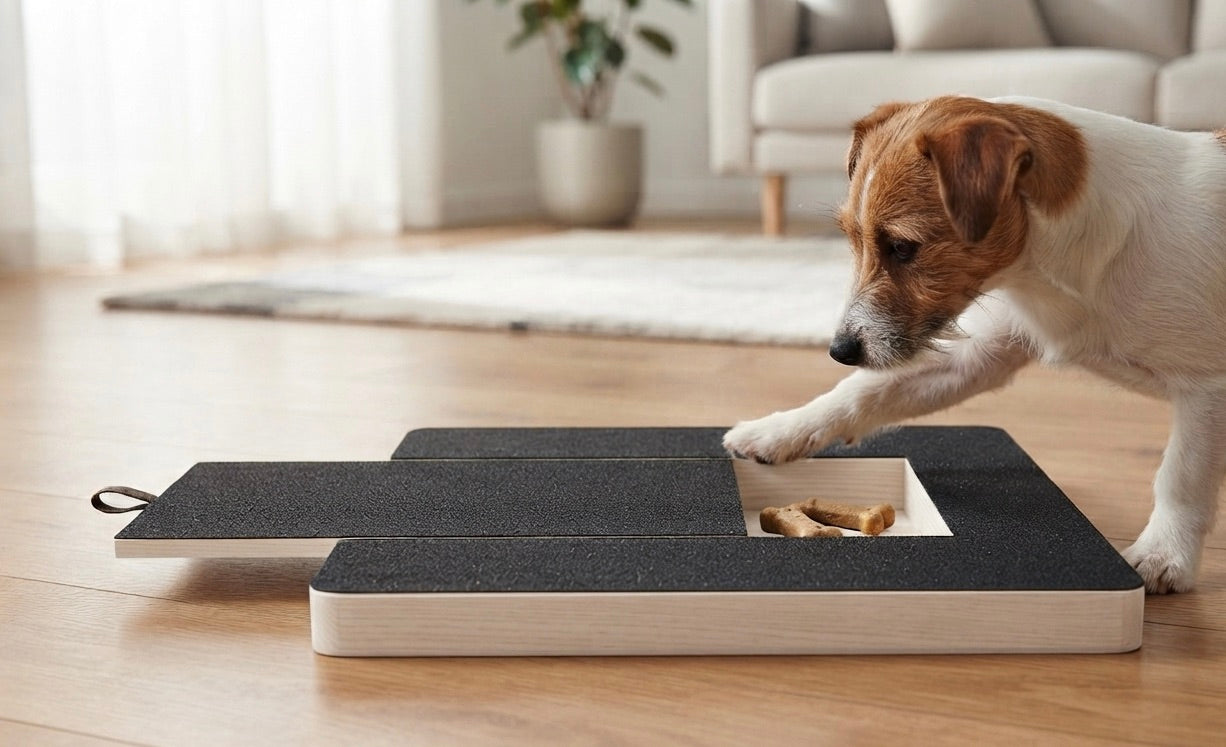 Natural Wood Dog Scratch Board with Built-In Treat Box – Nail Care & Mental Enrichment Toy
